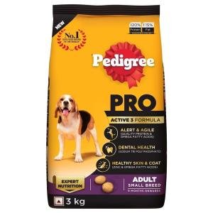 Pedigree PRO Adult Small Breed, 3 kg Dry Dog Food, Vet Trusted Brand, Expert Nutrition, Quality Protein, 33% More Nutrients (9 Months Onwards)