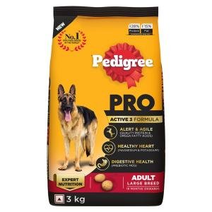 Pedigree PRO Adult Large Breed, 3 kg Dry Dog Food, Vet Trusted Brand, Expert Nutrition, Quality Protein, 33% More Nutrients (18 Months Onwards)