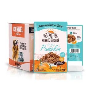 Kennel Kitchen Supreme Cuts in Gravy, Fish Recipe with Pumpkin, 100g (Pack of 12) Wet Dog Food for Adult and Puppy